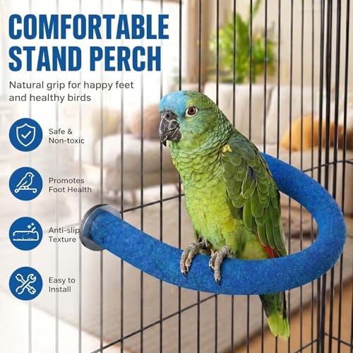 Rypet U-Shaped Large Parrot Perch, Quartz Bird Perch for Cage(Blue L) | Safe Chew & Rest Perch for Large Birds, Durable Non-Toxic Cage Accessory, for Parakeets Cockatiels Conures Macaws - color: Blue, size: Large