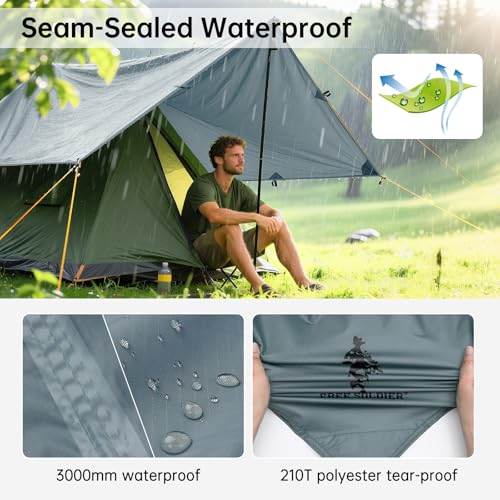 FREE SOLDIER Waterproof Camping Tarp Shelter Awning | Lightweight, Compact, Quick Setup, Waterproof Sun Shelter Campingtarp,For Backpacking, Beach, Travel and Outdoor Activities - color: Blue Gray 10×10.5ft