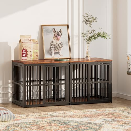 Lyromix 27'' Dog Crate Furniture with 3 Doors for Puppy Small Dogs | Wooden Kennel End Table, Heavy Duty Indoor Cage for Pug, Corgi, Boston, Multiple Units Can be Combined, Rustic Brown - color: Brown, size: 26.9"L x 20.9"W x 24.0"H