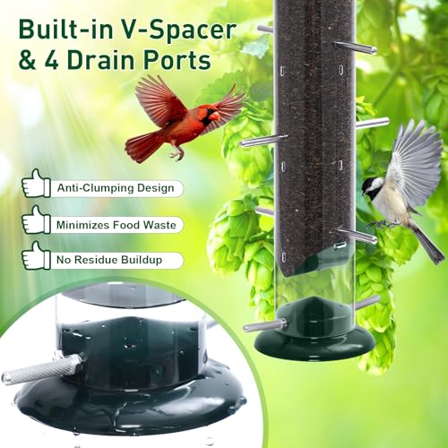 Finch Feeders for Outside, Nyjer & Thistle Bird Feeders, 15 Inch Tube Feeder with 12 Small Ports & 8 Perches, Durable Metal Design for Outdoor Hanging, Easy Fill & Clean
