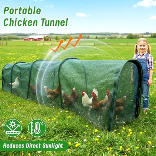 Chicken Runs for Yard,79" & 157" Extra Long Foldable Chicken Tunnels for Outside,All-in-One Kit with Sun Protection Net, Removable Door, Frame & Tools (Green, 157 * 21 * 32 inches) - size: 157*21*32 inches