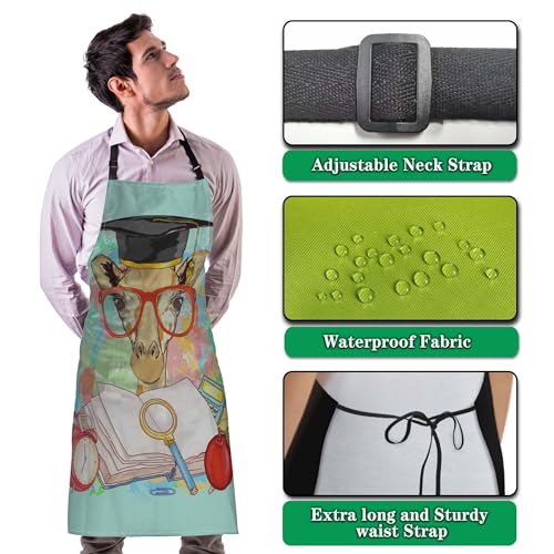 Kitchen Apron for Women Animals Students Giraffe Cooking Aprons for Men for Cooking Restaurant BBQ Painting Crafting Gardening 27” (W) x 31” (H), Waterproof Apron - color: Animals Students Giraffe