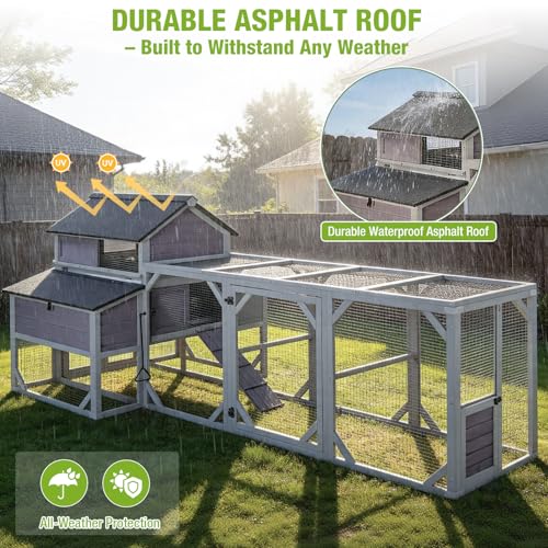 GUTINNEEN Large Chicken Coop with Run for 8-10 Chickens, Wooden Outdoor Hen House with 3-Section Nesting Box, Walk-in Poultry Cage, Pull-Out Metal Tray, Multiple Perches, Secure Ventilated Design - size: 118.1"L x 56.7"W x 49.6"H