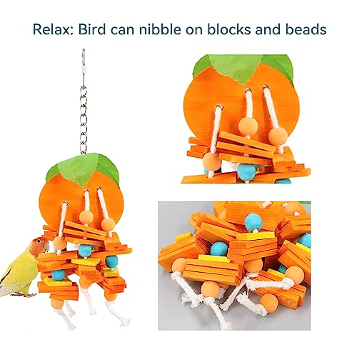 JSLZF Bird Chewing Toy for Parrot Cockatiel Conure Wood Block Cage Hanging Foraging Budgie Bite Toy for Parakeet Small (4PCS Fruit Shape)