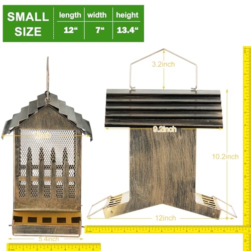 Large Metal Bird Feeder House Outdoor Hanging 2-Side Feeding 6 Lbs Capacity | Heavy Duty, Waste Proof, Waterproof, Weatherproof, Chew-Proof, House Shape, Easy to Refill and Clean, No Frequently Refill - size: M- 6 lbs capacity