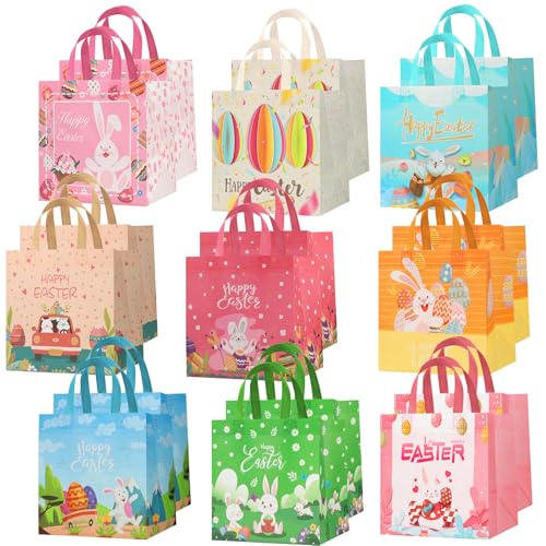 Bszatan 24PCS Easter Gift Bags with Handles, Treat Bags with Happy Bunny Carrot Chick, Multifunctional Non-Woven Easter Baskets for Egg Hunt, Gifts Wrapping, Party Supplies, 8.3×7.9×5.9inch - color: Easter Bags 24 PCS