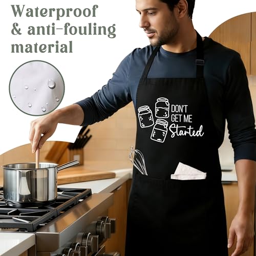 Don't Get Me Started Sourdough Apron for Women with Large Pockets - Funny Baking Aprons, Adjustable Kitchen Apron for Bread Making, Grilling - Unique Sourdough Gifts for Bakers & Moms - C20 - color: Don't Get Me Started