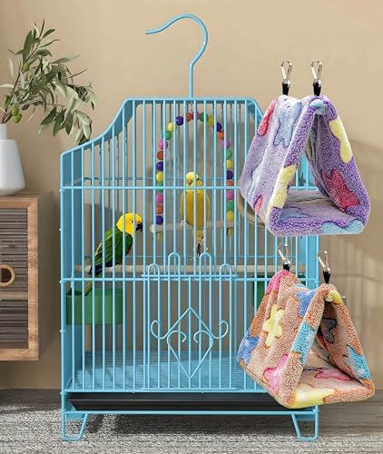 2 Pack Bird Nest Plush Snuggle Bird Hammock Hanging Bird Cave Parrot Sleeping Bed Shed Hut Hanging Tent for Budgies Finch Parakeet Cockatiel Cockatoo Lovebird-Star Pattern (Brown&Purple) - color: Brown&Purple(Star)