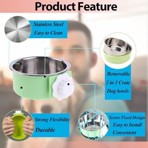 Mechpia 2 Pieces Crate Dog Bowl, Removable Stainless Steel Pet Kennel Hanging Food Water Feeder Bowl Cage Coop Cup for Puppy Medium Dog Cat Rabbit Ferret Bird (Blue,Red) - size: Blue,Red