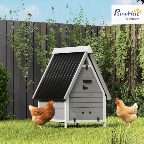 PawHut Chicken Coop for 2 Hens, Outdoor Wooden House, 31" x 29" x 43", Grey | Removable Nesting Box & Roosting Bar, Tray, Ramp, Chicken House, Poultry Cage Rabbit Hutch