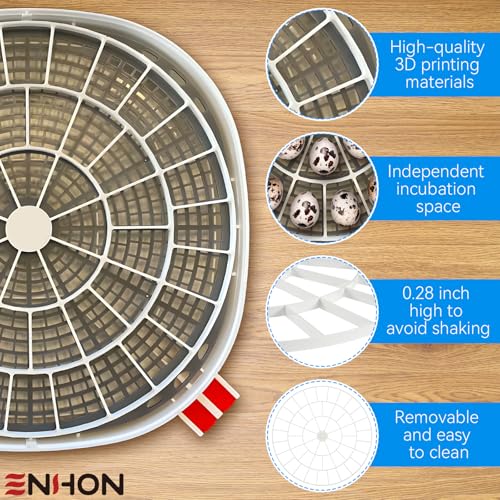 Enhon 48 Egg Tray Compatible with Nurture Right 360 Incubator, Plastic Egg Turner Tray Replacement for Hatching Small Quail Bird Chicken Goose Turkey, Hand Washable, Various Sizes