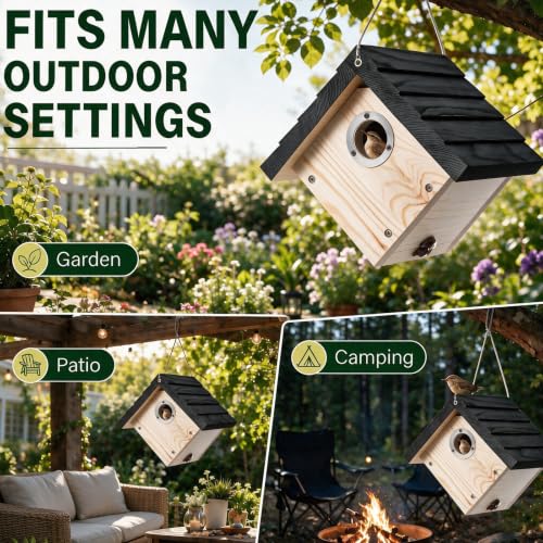 Hanging Wren Bird Houses for Outside,Wren House Bird Nesting Box with Ventilated Holes,1-1/8''Entrance Hole Durable Pine,Bird Houses for Outdoors Shelter in Backyard Garden Patio,black-1pc - color: black-1pc