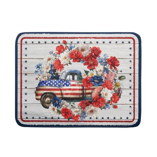 Patriotic Truck Dish Drying Pad 4th of July Drying Mat for Kitchen Counter Coffee Bar Sinks 18 X 24 Inch - color: Patriotic Truck Blue, size: 24" x 18"