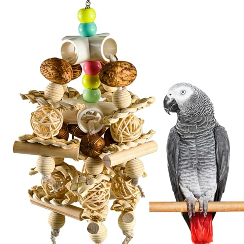 Natural Wooden Parrot Toy - Safe Bird Chewing Toy for Parakeets, Cockatiels, Conures, and Small to Medium Parrots