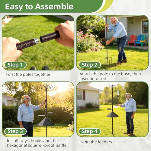 94" Bird Feeding Station Kit with Metal Squirrel Baffle, Heavy Duty Metal Bird Feeding Station with Seed Tray＆Mesh Basket, Easy Assembly Ground Mounted Bird Feeder Pole for Garden Yard Outdoor - size: 94"Bird Feeding Station with Squirrel Baffle