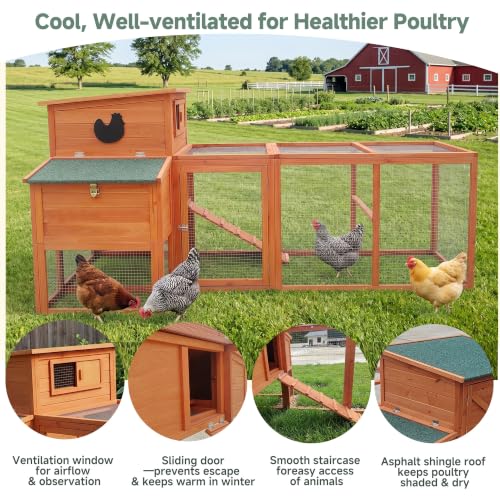 XLarge Chicken Coop with Nexting Box and Run Premium Poultry Cage with Waterproof Roof and Tray Spacious Wooden Chicken House Size for Backyard Small Animals 3-4 Chickens and Duck Orange 80"