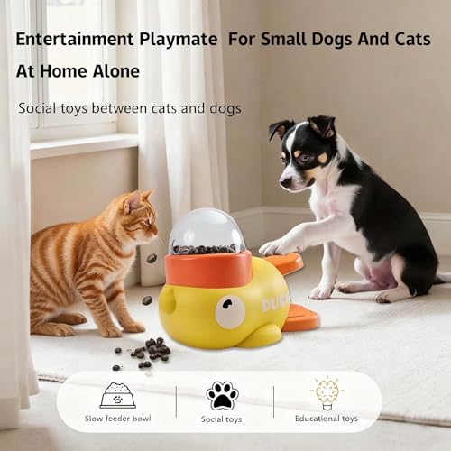 Duck Treat Dispenser for Cats and Small Dogs to Train Problem-Solving Skills, Dog Slow Feeder to Prevent Bloating, Cat Puzzle Feeder to Improve IQ,Interactive Treat Dispensing Enrichment Toy