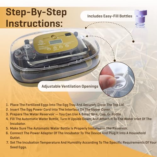 Egg Incubator For Hatching - 24-48 Eggs Capacity - Automatic Egg Turner & Adjustable Timer - Humidity & Temperature Control - High Efficiency Poultry Hatcher for Chicken, Duck, Quail, Bird