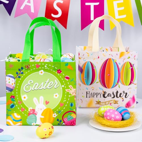 8PCS Easter Gift Bags, Reusable Easter Basket with Handles, Non woven Bags | Non woven Treat Bags for Egg Hunt Game Party Supplies - color: Style 2