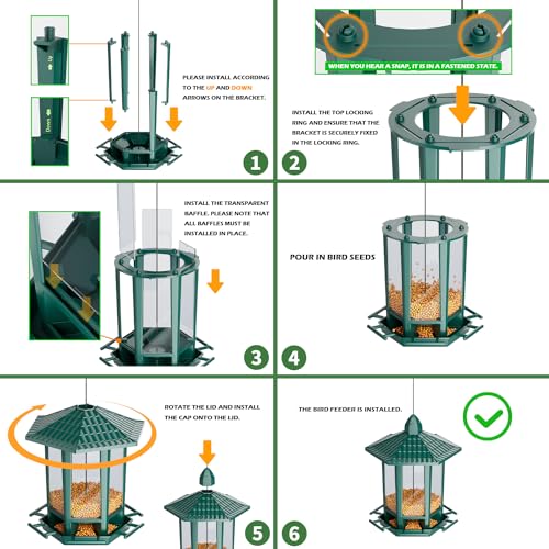Birdream 2 Pack Bird Feeders for Outdoor Hanging, Retro Pagoda Design Fun Installation Bird Feeder, Attracting Wild Birds Chickadees Goldfinches Cardinals Finches and Sparrows - Green - color: Green, size: 2 PACK
