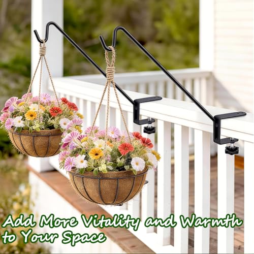 11 Inch Deck Railing Plant Hanger 2 PCS, Deck Hooks for Railing | Heavy Duty Solid Iron Shepherds Hook, For Deck Railing & Bird Feeders Outdoors, Stable Plant Hanger Bracket for Balcony,Porch - size: 11Inch -2PCS