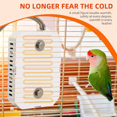 Bird Cage Heater 3.4”×5.1” PTC Heated Pad US Plug 25W for Parrots | Anti scalding Pad,Anti-bite steel cord,Intelligent thermostat,Cage Mounted, for Cockatiel, Parrots Parakeet and Canary