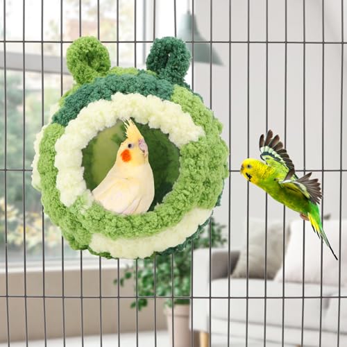 Wontee Bird Nest Bed Breeding House Winter Warm Snuggle Hut for Budgies Parakeets Cockatiels Lovebirds Canaries (Green) - color: Green