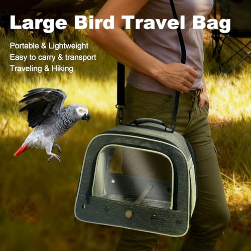 Large Bird Carrier Cage, Portable Travel Carrier Bag with Standing Perches Metal Tray and Grate (Grey, Large Carrier) - color: Grey