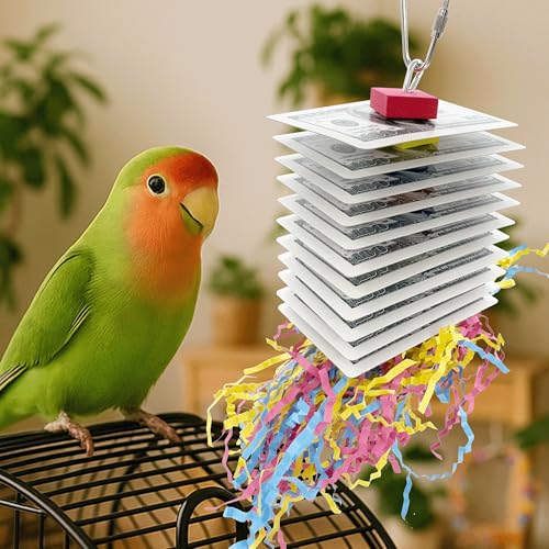 1472 Shred Deck Bird Toy - Interactive Chewable Card & Crinkle Paper Foraging - Colorful Bird Shredding Toy with Foam Beads - Engaging Parakeet Cage Accessories for Budgies, Cockatiels & Conures