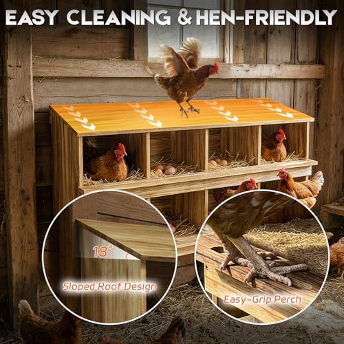 8 Holes Wood Nesting Boxes for Chickens, Gold Standard Two-Tier Chickens Nesting Box for Laying Eggs, Farmhouse Series Laying Boxes for Hens, Ducks and Birds - color: Wooden 8-Hole