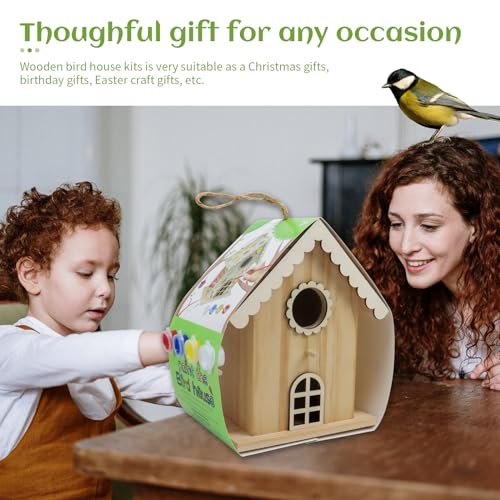 goldentime DIY Wooden Birdhouse Painting Kit, Bird House to Paint Set,Wood Arts and Crafts for Children, Paint Your Own Bird Houses Set,Includes Paints & Brushes - color: SPRING
