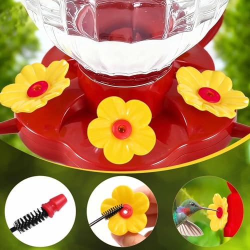 20 Pieces Hummingbird Feeder Replacement Flowers Plastic Hummingbird Feeders Parts Pet Bird Feeder Replacement for Outdoors Hanging Feeders Feeding Ports with 2 Cleaning Brush (Red + Yellow)