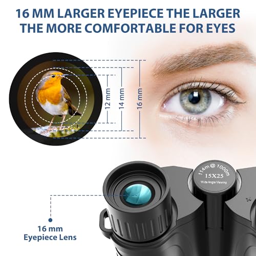 Binoculars 15x25 for Adults,High Powered Easy Focus Binoculars with Low Light Vision for Bird Watching,Travel and Concerts,Sightseeing and Sport Games