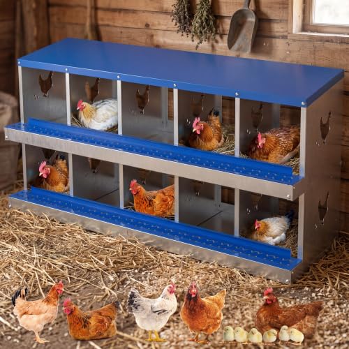 10 Compartment Galvanized Metal Chicken Nesting Box, Easy Install & Clean Roll Out Egg Laying Boxes for Backyard Chicken Coop, Anti-Rust Egg Protection Nest,Blue - color: Blue, size: 10 holes