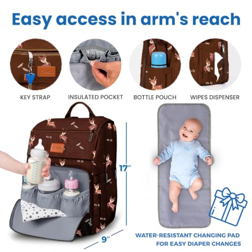 Baby Diaper Bag Backpack - Large Bag for Boys & Girls, Waterproof Diaper Backpack - Travel Diaper Bags w/Changing Pad, Baby Registry Search & Shower Gifts - Essentials Must Haves Newborn Stuff - color: J. Woodland Deer, style: Classic