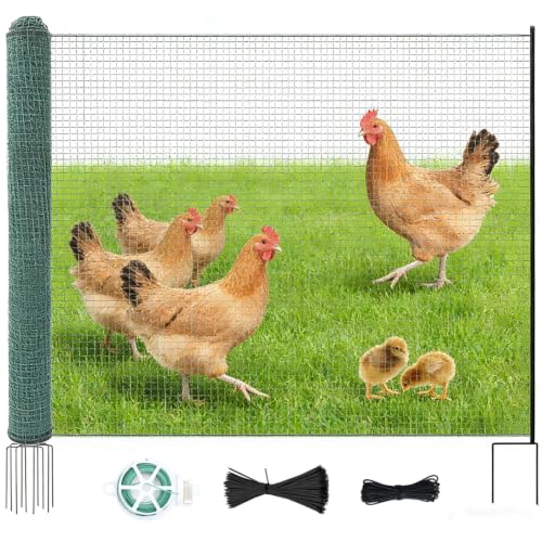 Non Electric Fence Netting 40" x100', Boundary Fence with Double Spiked Posts, Portable Poultry Fence All-Purpose Fencing for Dogs, Chickens, Ducks, Turkeys Suitable in Backyard, Garden, Farm
