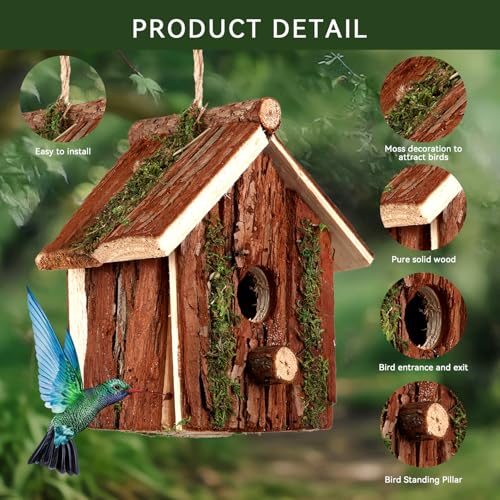 Wooden Bird House for Outside - Handmade Natural Wood Birdhouse for Garden, Yard, or Patio - Bird House - Ideal for Wild Birds, Sparrows, Bluebirds, and Finche