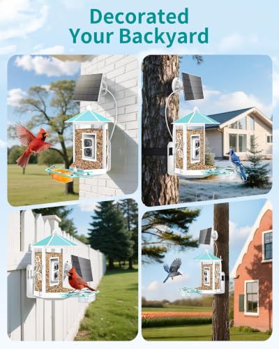 Smart Bird Feeder with Camera Solar Powered, AI Bird Species Identification | 2K Video Live Stream, 5MP Photos, Durable Metal for Outdoor, Real-Time Bird Alert, 1.8L Capacity, Gifts for Mom Dad Birdlover - color: Blue