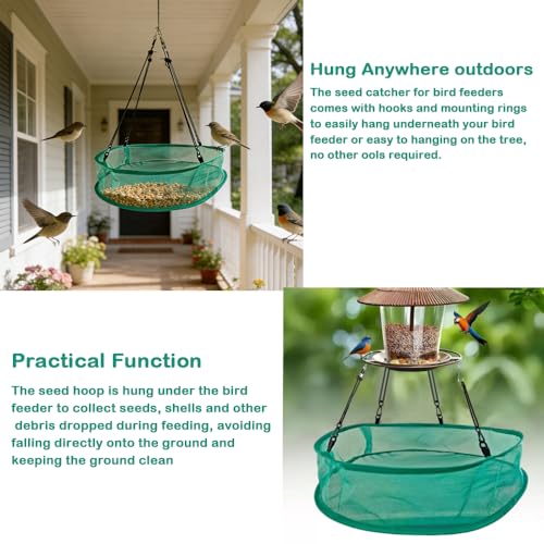 Seed Catcher for Bird Feeders, 20'' Bird Feeders for Outdoors Hanging, Birds Feeder Seed Catcher Tray with Adjustable Hanging Hoop for Outdoor Garden Accessories (Grey)