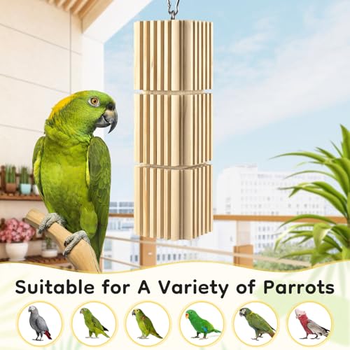 DBNESS Large Parrot Chew Toys, Natural Wooden Hanging Bird Foraging Toy Beak Grinding Blocks for African Grey, Amazon Parrots, Eclectus, Macaws
