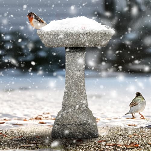 watnature Freestanding Birdbaths Outdoor - 15”Dia.X 22.8”Tall Concrete Standing Garden Bird Bath Feeder Bowl with Pedestal, Modern Outdoor Birdbath for Patio, Yard, Lawn Decor, Bird Bathing&Feeding - color: Gray, size: 22.8in. H