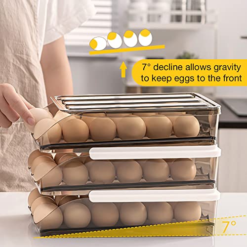 Stackable Acrylic Gravity Egg Tray Holder for Fridge - Food-Safe PET Refrigerator Storage Bin for Eggs (Brown, Single Tray)