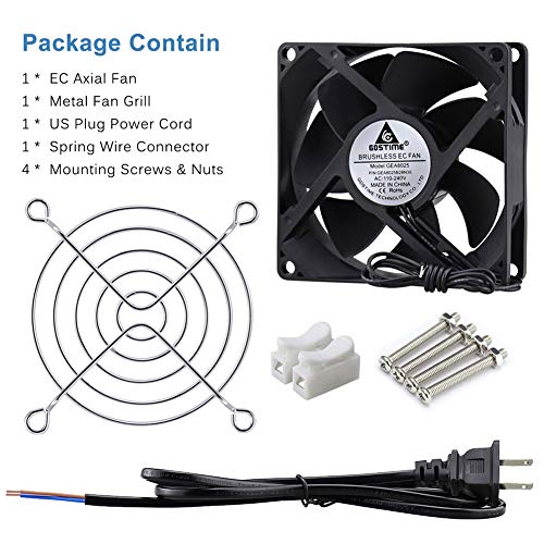 GDSTIME 80mm EC Axial Fan AC 110V 120V 220V Brushless Cooling 80mm x 25mm | AXIAL 8025, Muffin Fan, 80V-240V, 2.5W Low Power, ON/OFF Switch, for Incubators, Tube Amp, DIY Ventilation Exhaust Projects - size: 80x80x25mm