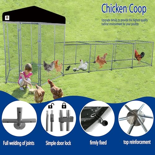 Hexagonal Metal Chicken coop with Cover for Yard, 19x6x7.5ft Large Chicken Run for 10 Chickens, Walk-in and Weatherproof Design Duck Pen, Thickened Black UV Protection Cover - size: 228.0"L x 90.0"W x 71.0"H
