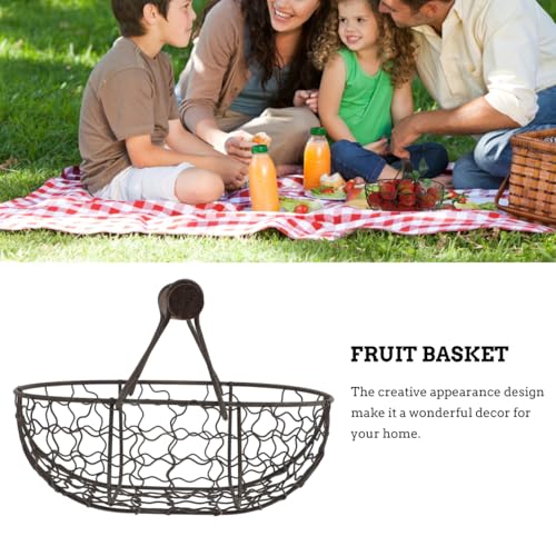 Metal Wire Egg Basket for Gathering Fresh Eggs, 7 inch Rustic Egg Collecting Basket with Wooden Handles, Farmhouse Easter Kitchen Decor, Black Wire (Capacity: 10-12 Eggs)