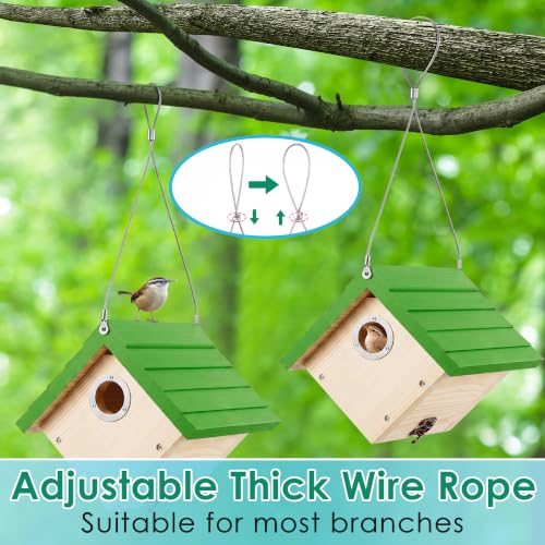 Dreyoo 2 Pack Wren House, 1-1/8'' Entrance Hole Hanging Wooden Wren Bird Houses for Outside with Metal Guard, Air Vents, Pine Wood for Chickadees (Green,Wood Color) - color: Green, Wood Color