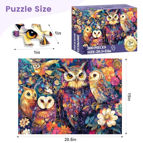 300 Pieces Owl Puzzle for Adults, Bird Puzzle Challenging Game Gift | 300 Pieces Recycled Cardboard Jigsaw Puzzles for Adults, Home Decor Gift Toy for Teens Kids Seniors 20.5×15 in - style: Owls