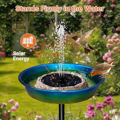 Upgrade Solar Fountain for Bird Bath Granite Rock Solar Water Fountain Pump with 6 Nozzles for Hummingbird Birdbath Lawn Fish Tank and Aquariums, High Efficiency & Anti-Clogging