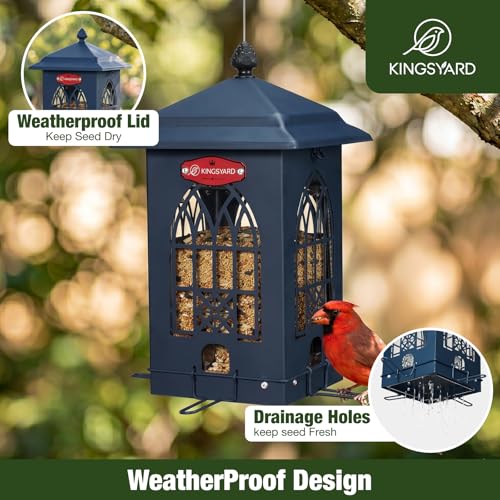 Kingsyard 5 Lbs Squirrel Proof Bird Feeders with Weight-Activated Perches | Large Metal Bird Feeder House for Outdoors, Weatherproof, Great for Small Wildbirds Cardinal Finch Bluebird, Blue - color: Blue