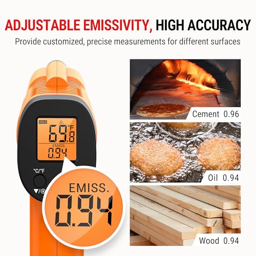 TempPro TempScan Infrared Thermometer Gun for Pizza Oven Griddle HVAC | Temperature Gun with Adjustable Emissivity, Infrared Thermometer for Cooking, Temp Gun with -58~1022°F (Previously ThermoPro) - style: 1 Laser & D:S 12:1